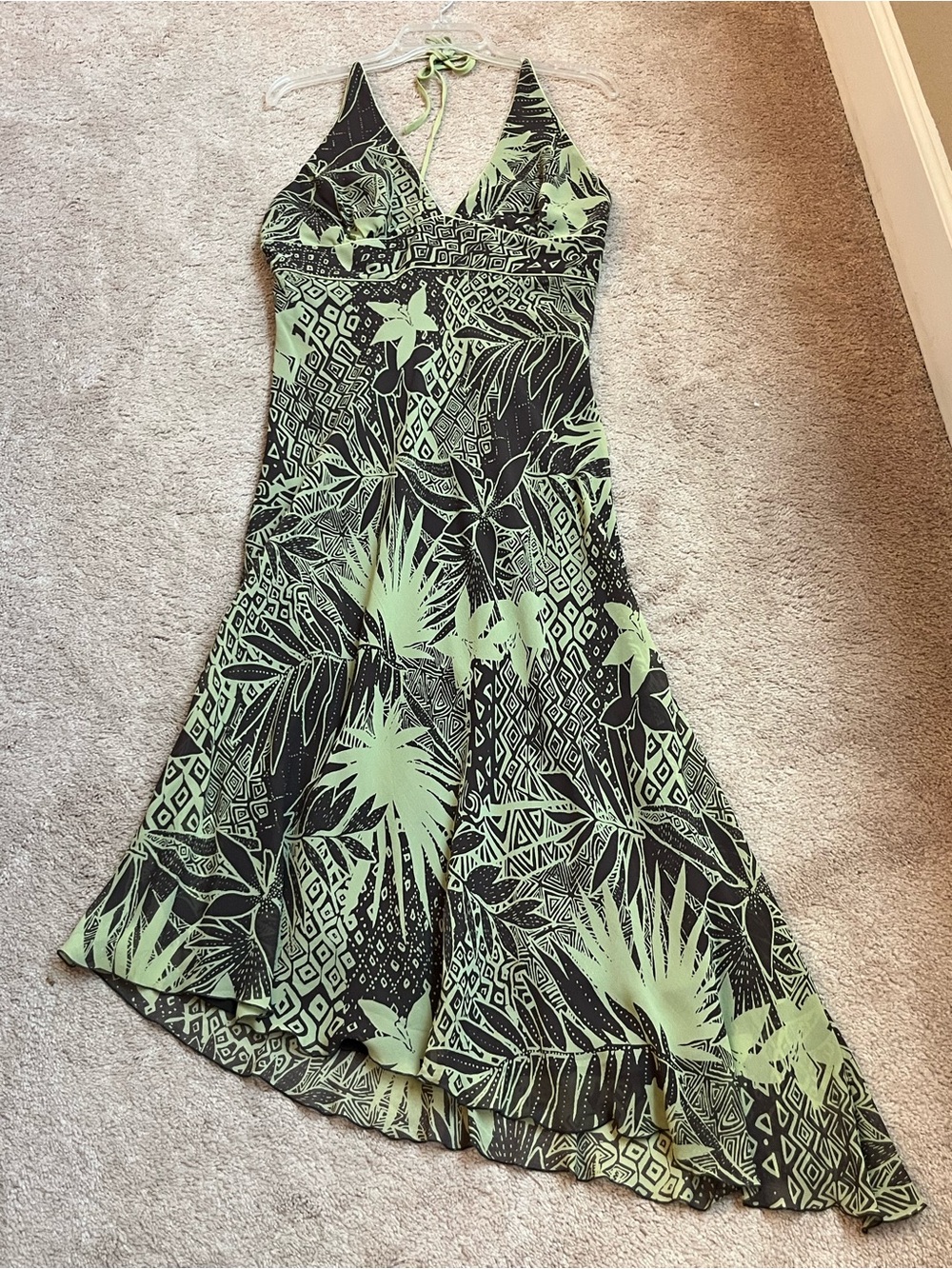 Max & Cloe Green and Brown Halter Tropical Print Maxi Dress 12